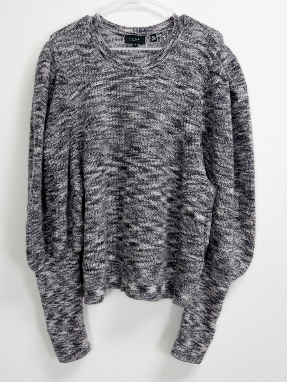 Ted Baker Sweater Womens 12/14 Gray Valma Jumper Mohair Puff Sleeves